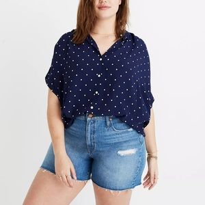 Size 2XL MADEWELL Women's NAVY BLUE With Polka Dots Drapey Central Shirt